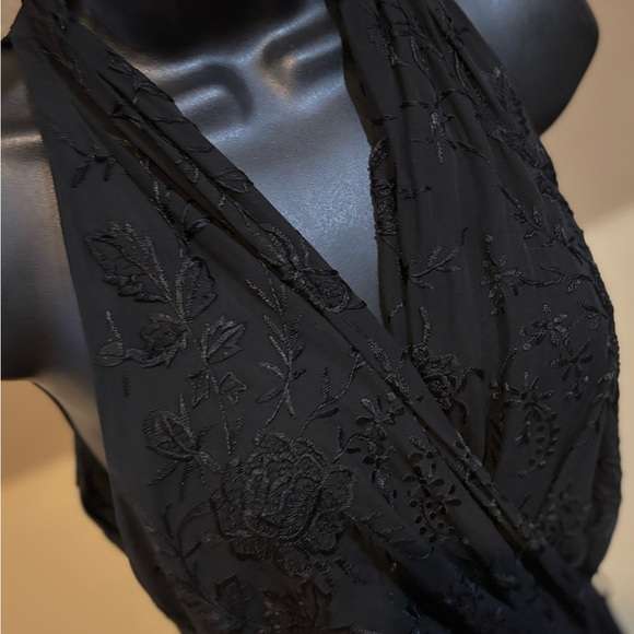 Vintage Carmen Marc Valvo Silk Black Backless Embroidered Fringe Dress Gown Sz 6 - Picture 2 of 12